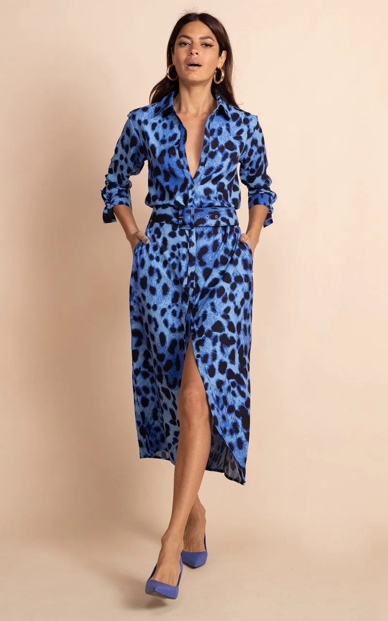 Alva Dress | Blue Leopard