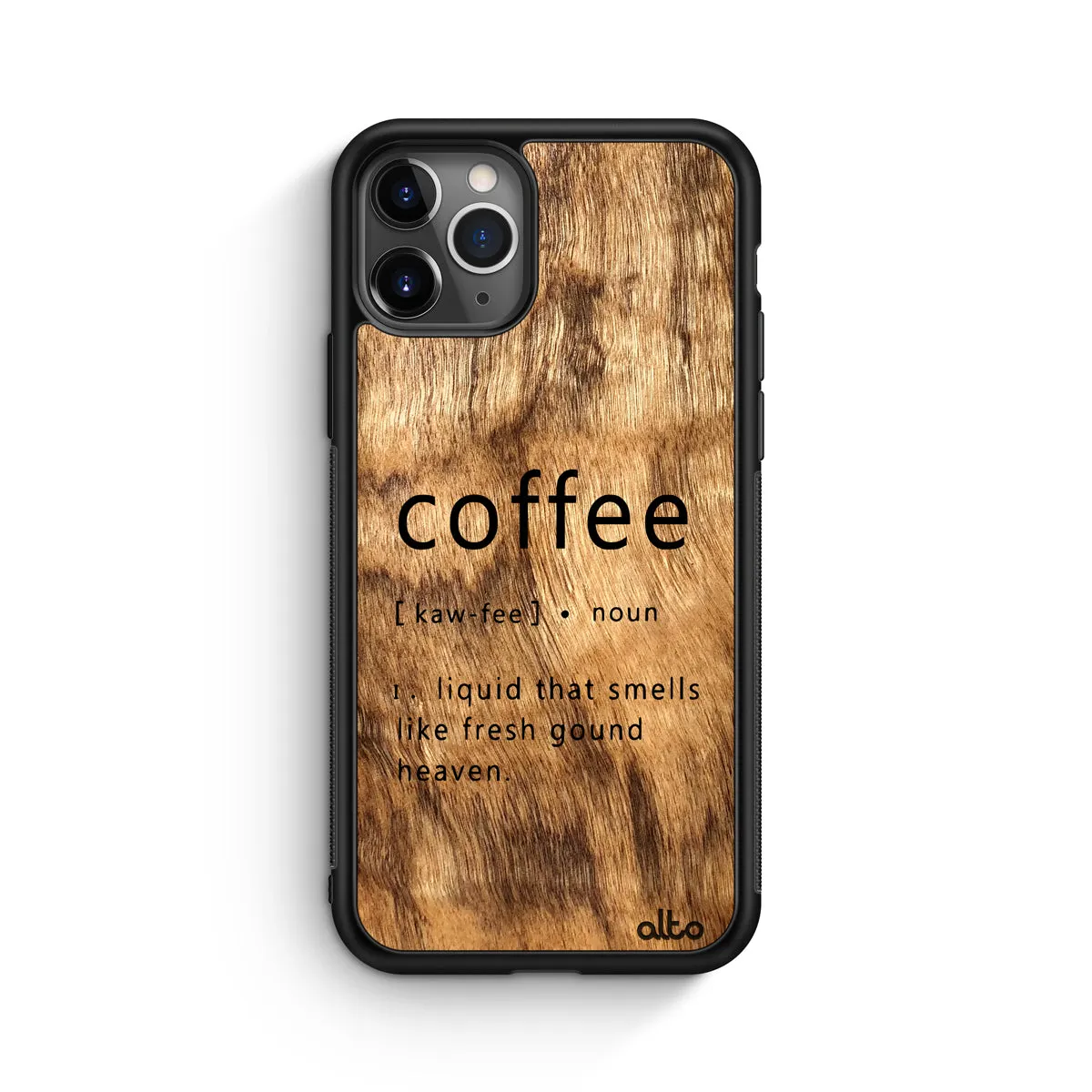 Apple iPhone 13, 12, 11 Wooden Case - Coffee Design | Olive Wood |Lightweight, Hand Crafted, Carved Phone Case