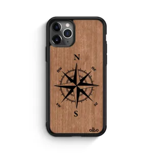 Apple iPhone 13, 12, 11 Wooden Case - Compass Design | Cherry Wood |Lightweight, Hand Crafted, Carved Phone Case