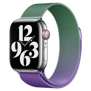 Apple Watch (38/40/SE/41mm) Gradient Magnetisk Stål Rem - Lilla / Grøn