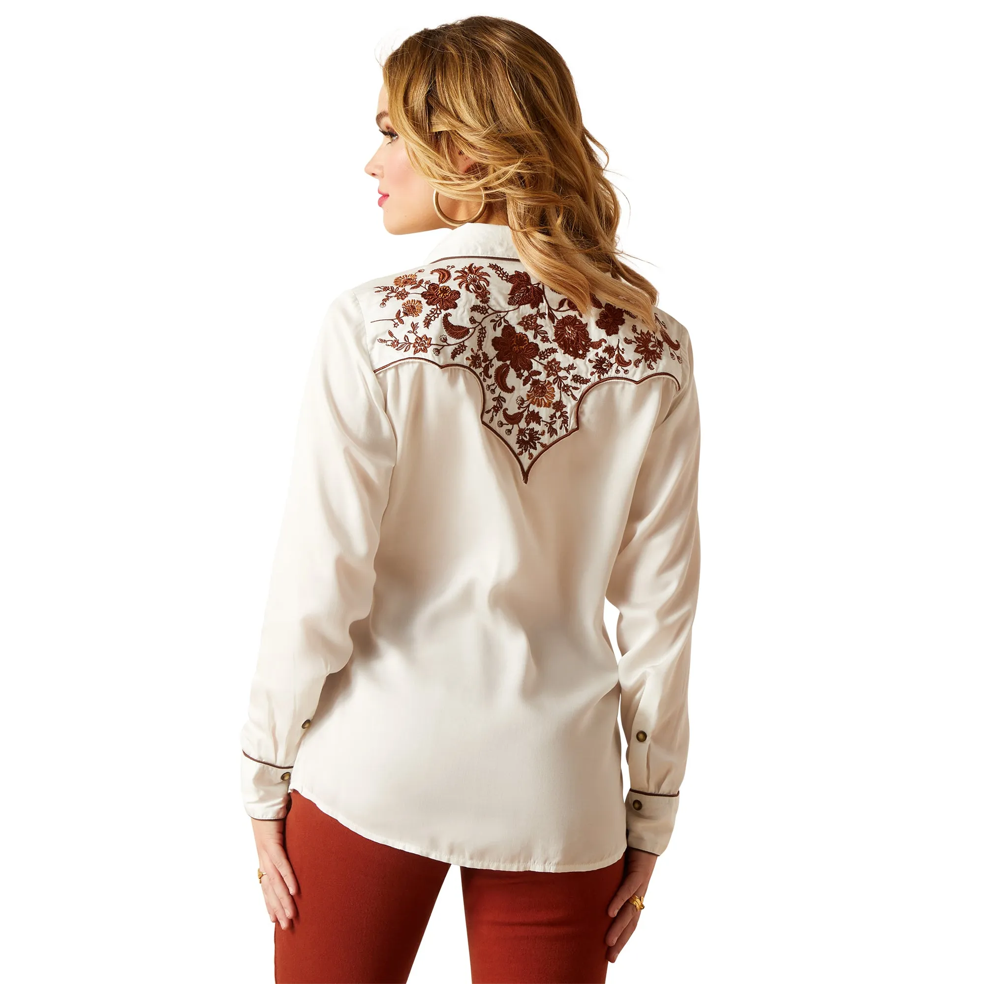 Ariat Ladies Elsa Blanc De Blanc Rose Embroidery Button Down Shirt 10047365