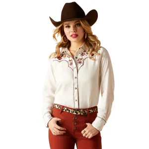 Ariat Ladies Elsa Blanc De Blanc Rose Embroidery Button Down Shirt 10047365