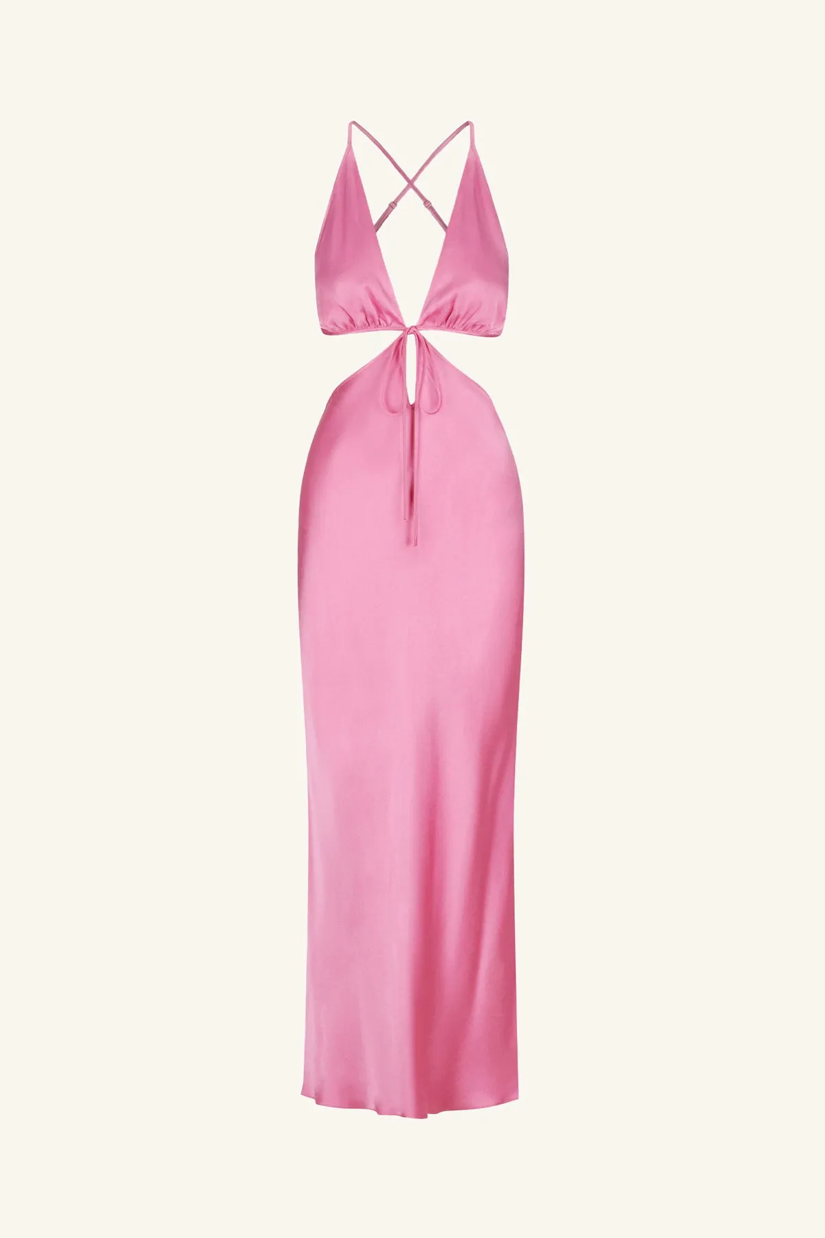 ARIENZO CUT OUT TIE BACK MIDI DRESS - IBIS ROSE