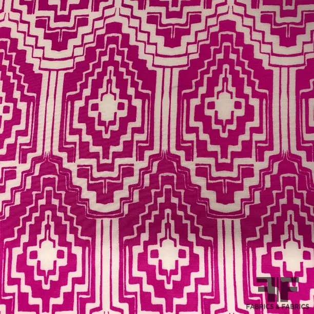 Art Deco Abstract Printed Crepe de Chine - Magenta Pink / White