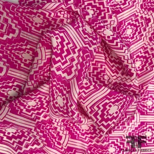 Art Deco Abstract Printed Crepe de Chine - Magenta Pink / White