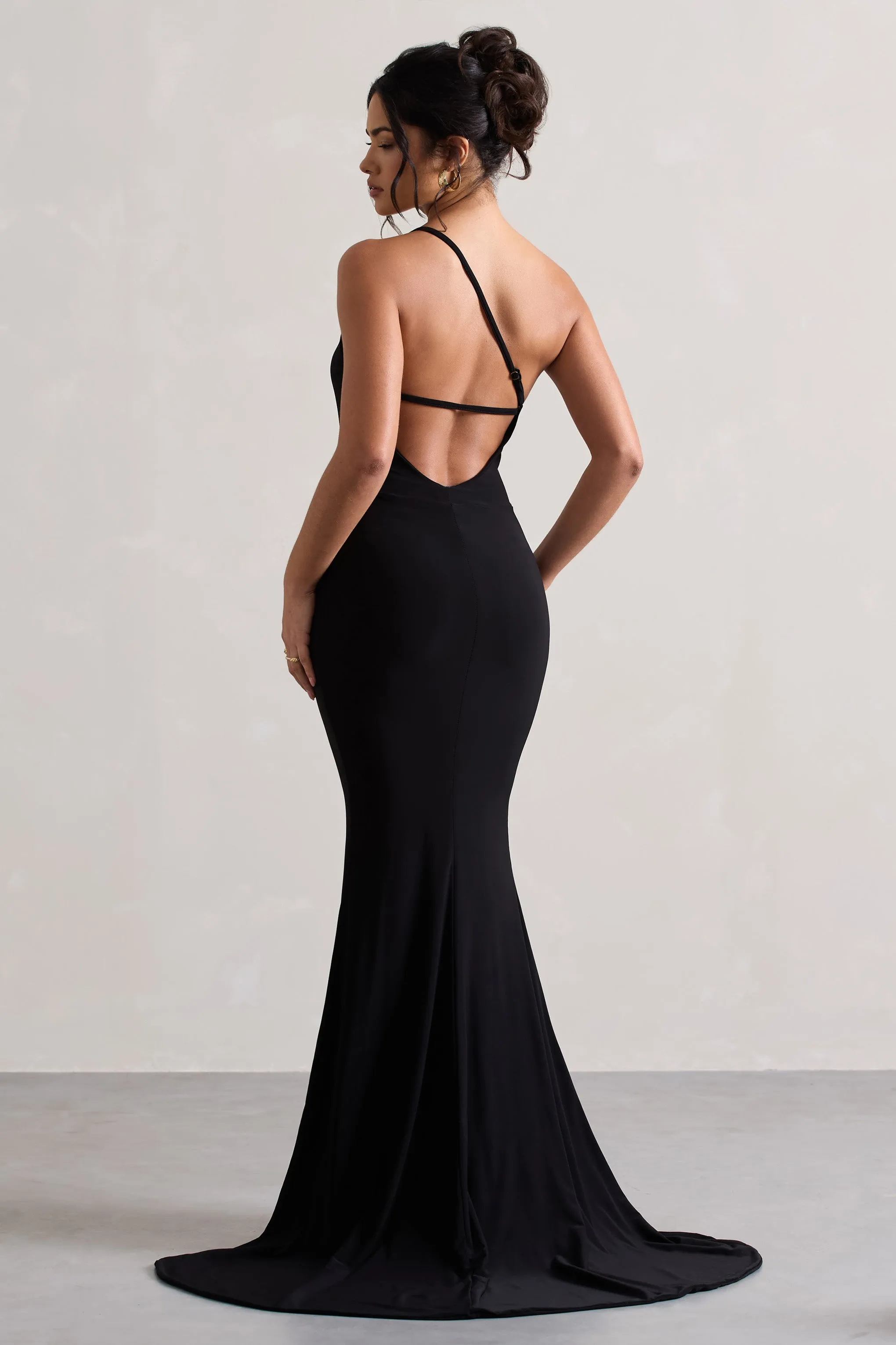 Belle | Black One Shoulder Fishtail Maxi Dress