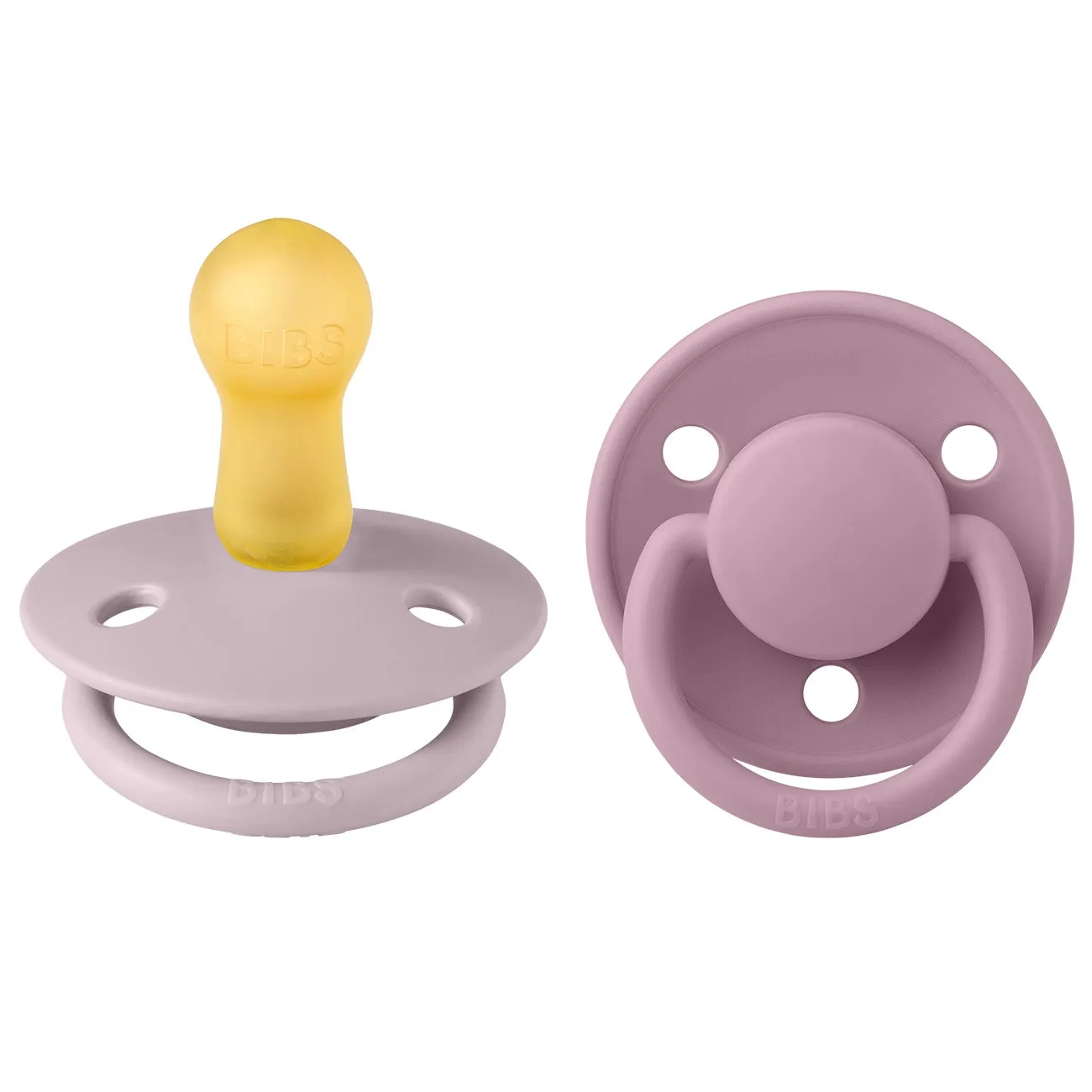 Bibs De Lux Latex Pacifiers 2-pak Round Dusky Lilac/Heather