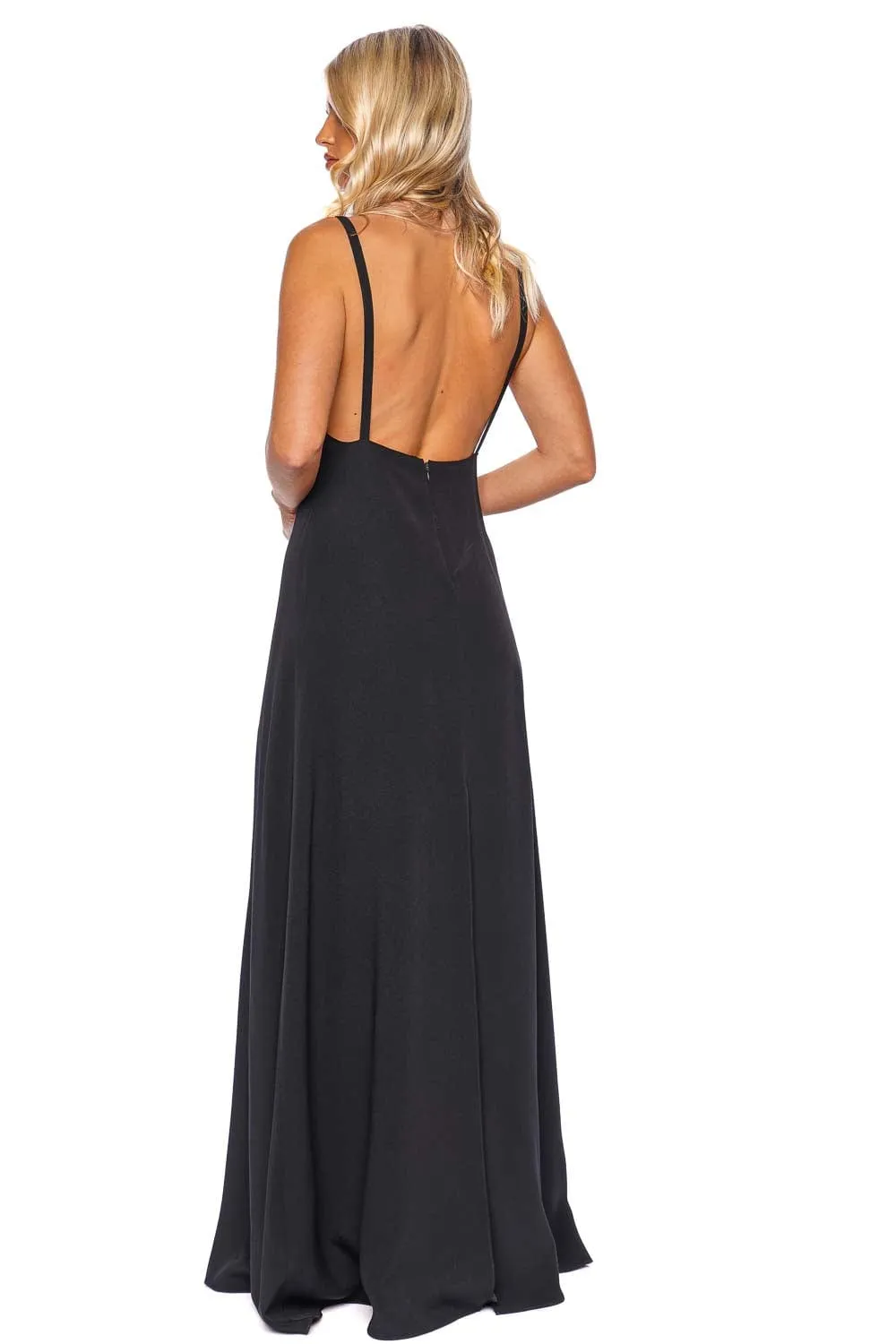 Black Deep V Open Back Maxi Dress