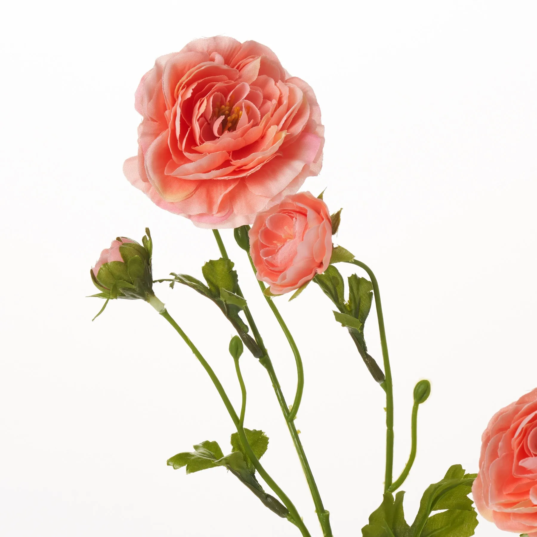 Blooming Pink Peach Ranunculus Spray Single Faux Floral Stem - 26"