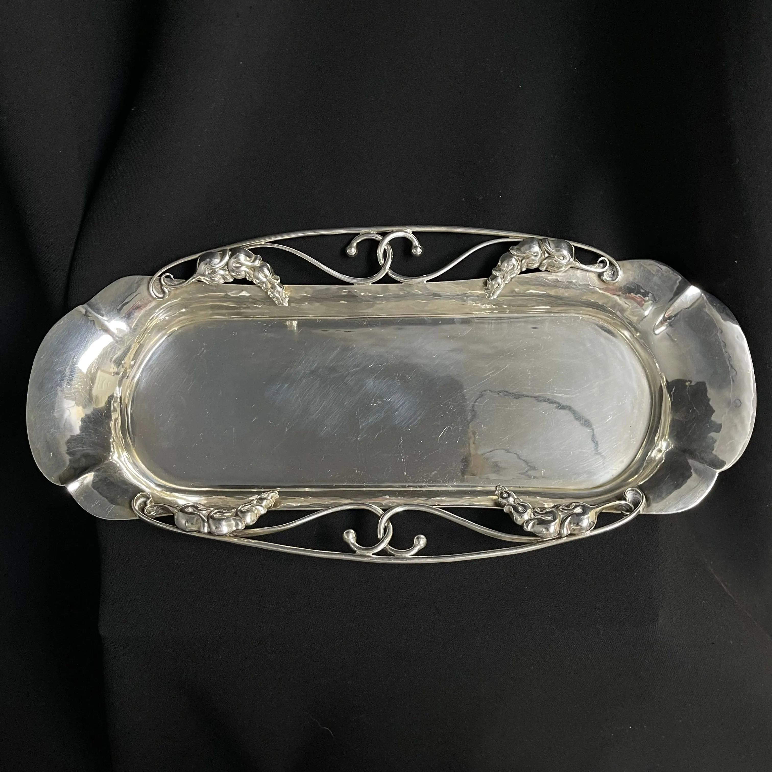 Carl Poul Petersen Sterling Silver Tray With Pea Pod Accents (Set of 2)