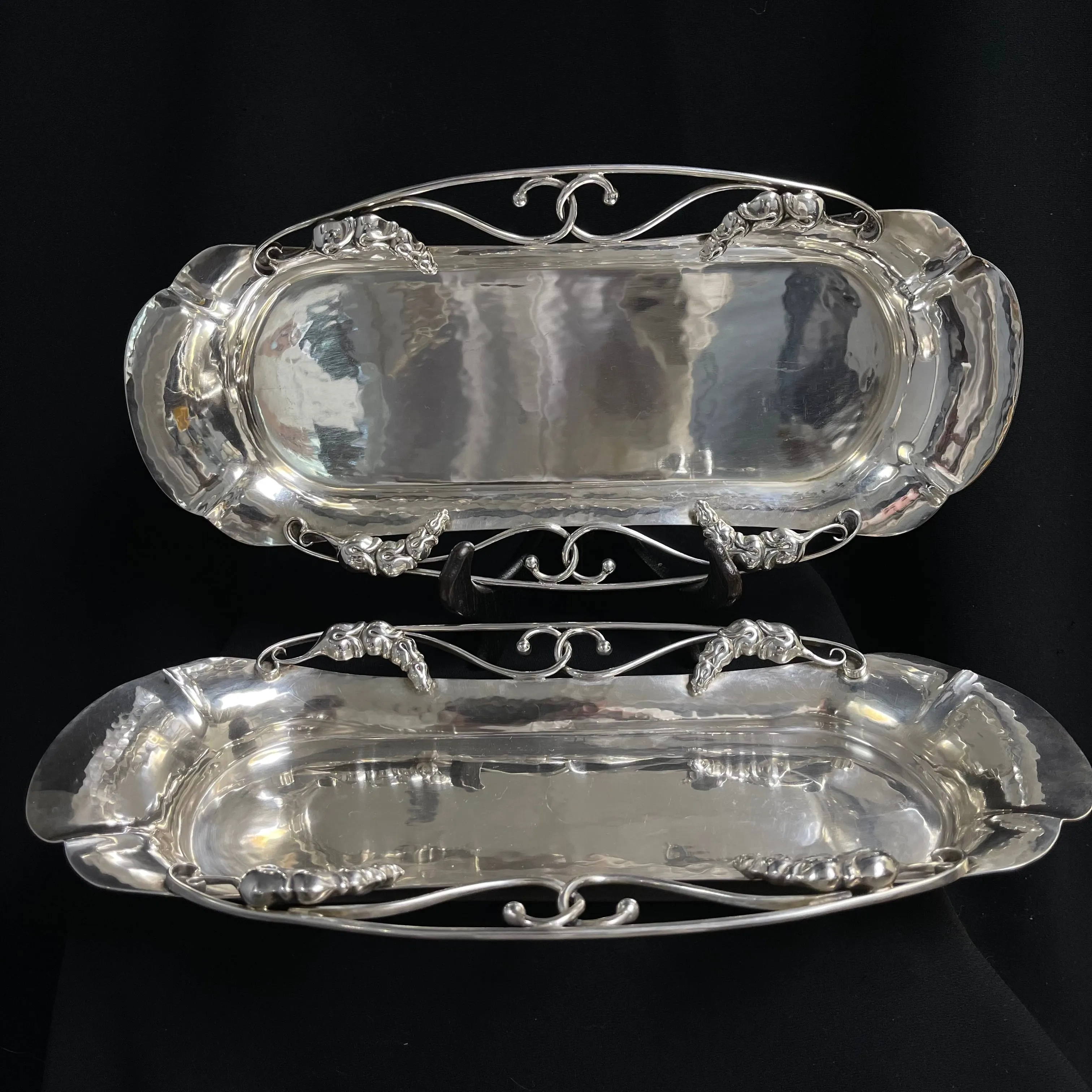 Carl Poul Petersen Sterling Silver Tray With Pea Pod Accents (Set of 2)