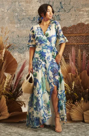 Catalina Flutter Sleeve Maxi Wrap Dress