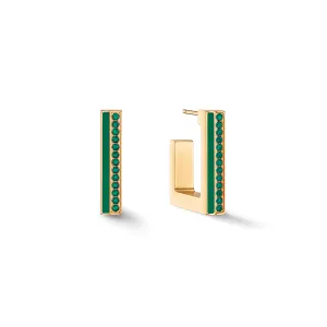 Coeur De Lion Gold and Green Crystal Stripe Square Hoop Earrings