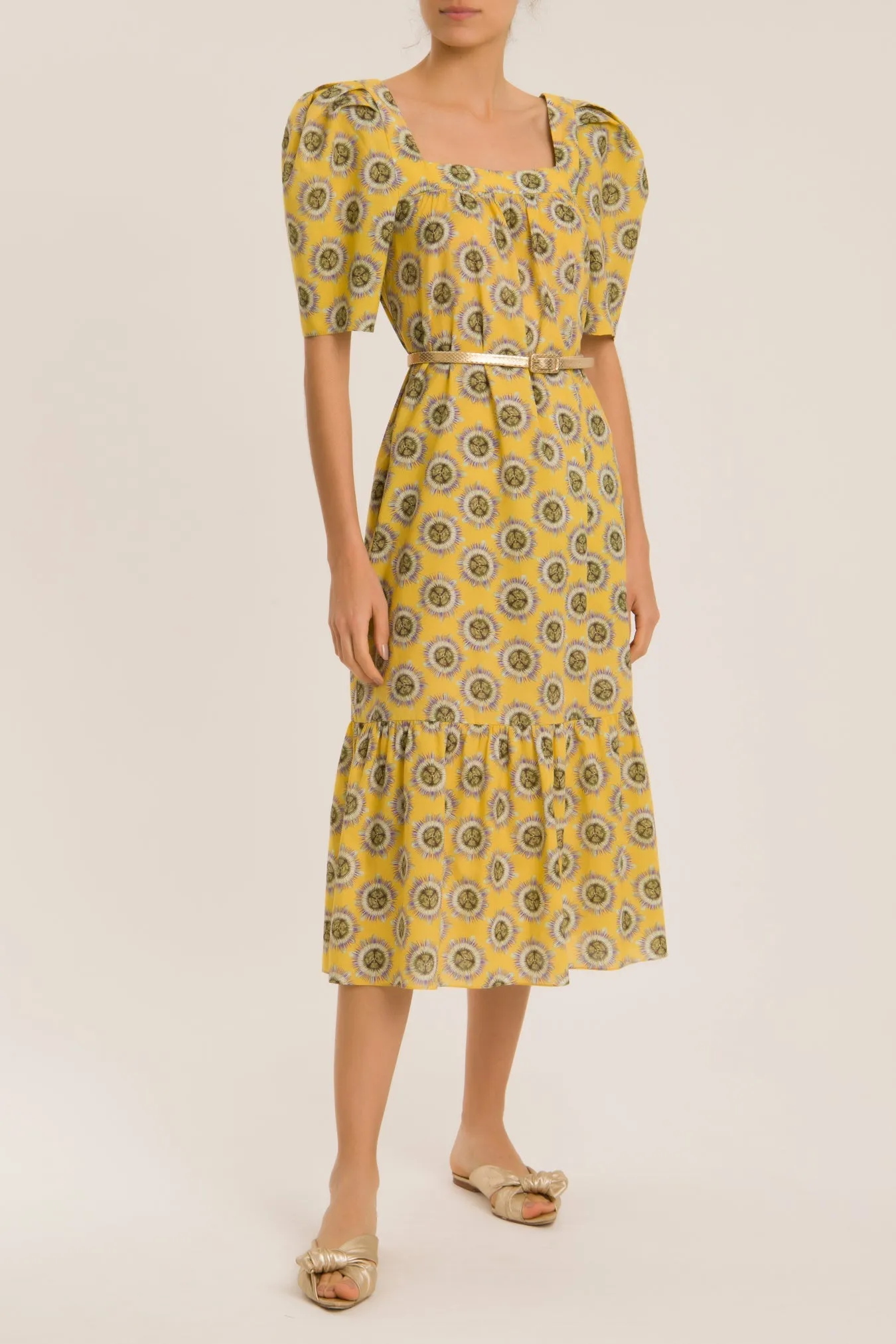 Exotic Passion Puff-Sleeved Silk Midi Dress