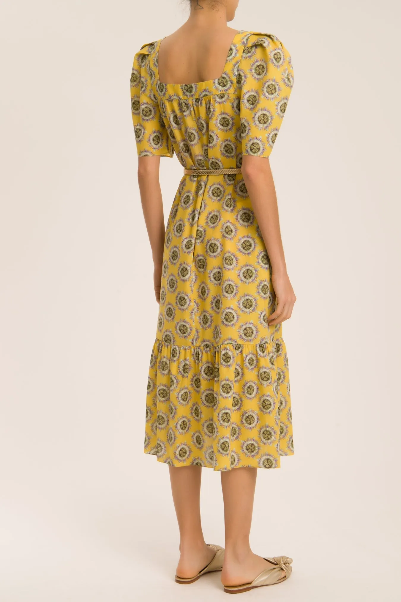 Exotic Passion Puff-Sleeved Silk Midi Dress