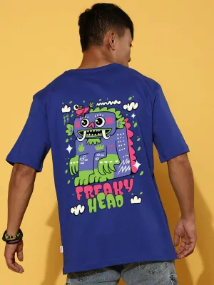 Freaky Head Blue Oversized Back Graphic Printed Tshirt