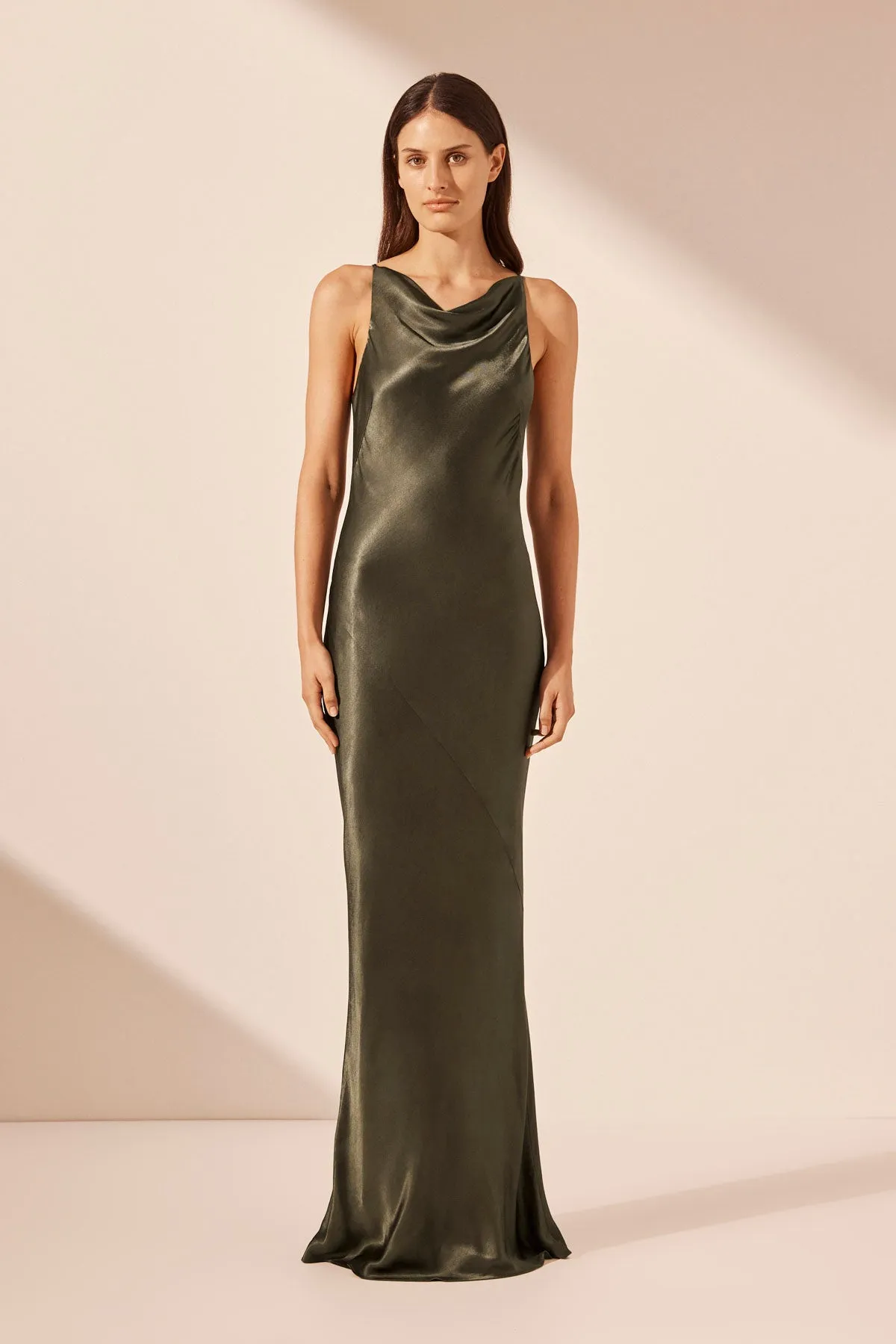 LA LUNE HIGH NECK COWL MAXI DRESS - FOREST