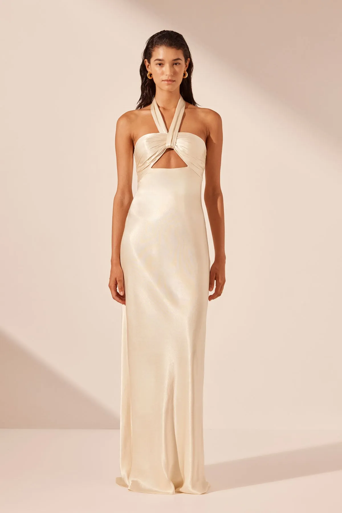 LA LUNE RUCHED HALTER MAXI DRESS - CREAM