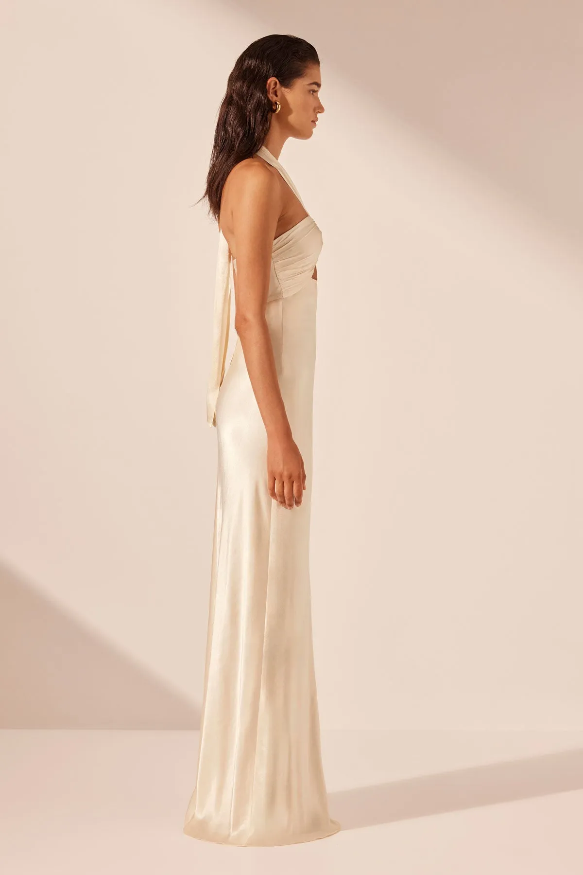 LA LUNE RUCHED HALTER MAXI DRESS - CREAM