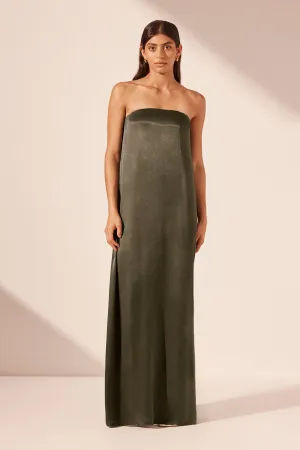 LA LUNE STRAPLESS COLUMN MAXI DRESS - FOREST