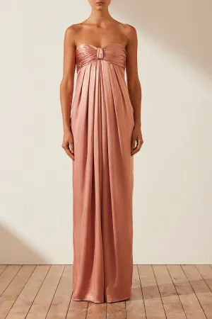 LA LUNE STRAPLESS KNOT MAXI DRESS - ANTIQUE ROSE