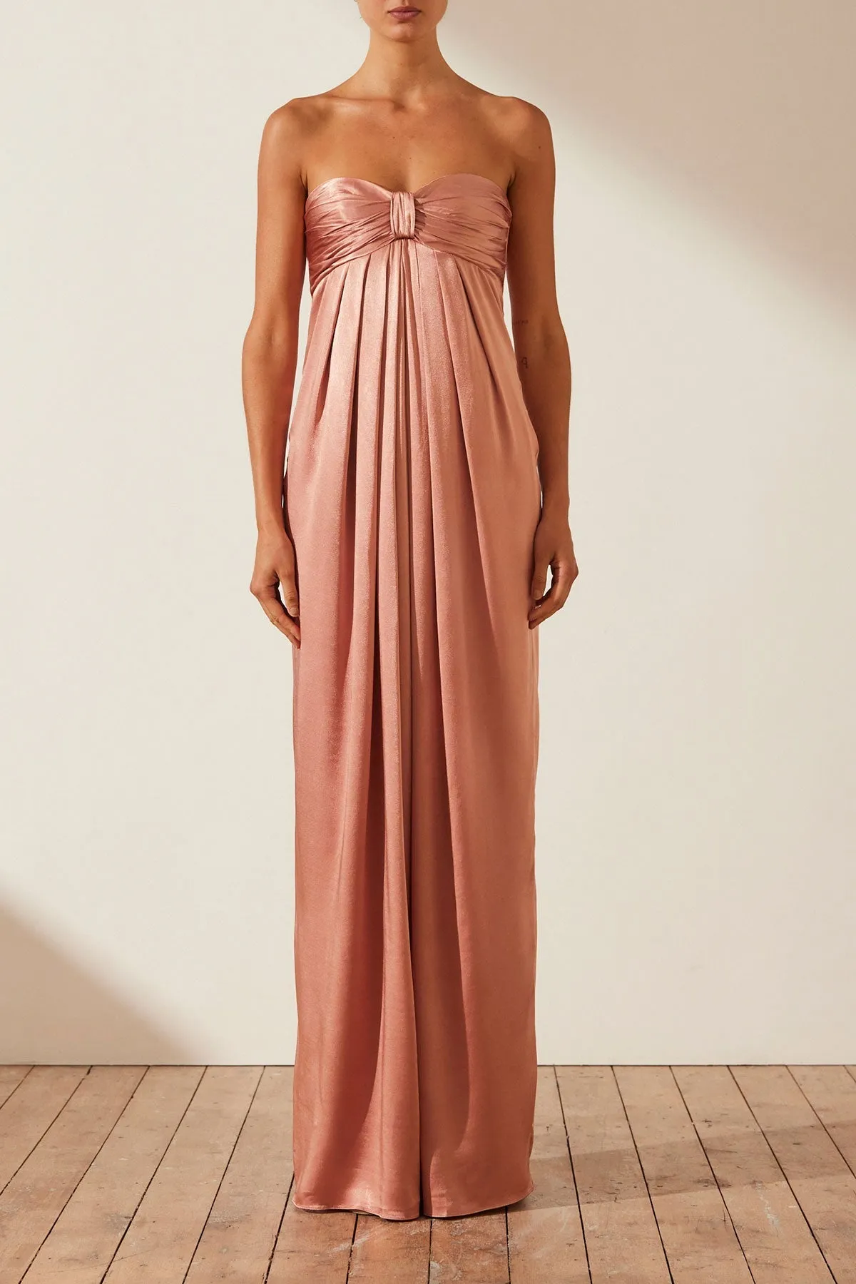 LA LUNE STRAPLESS KNOT MAXI DRESS - ANTIQUE ROSE