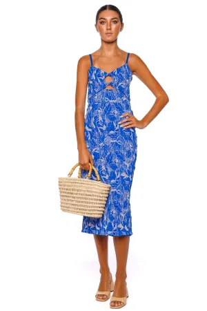 Lapis Stretch Jacquard Midi Dress