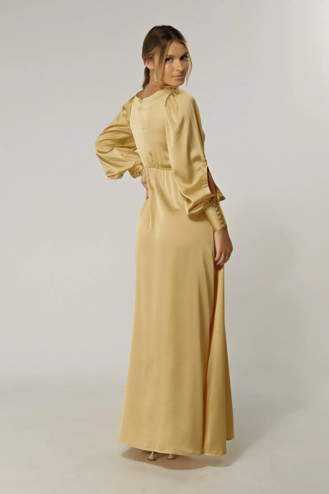 Lila Light Gold Knotted Front Soft Crepe Maxi Dress