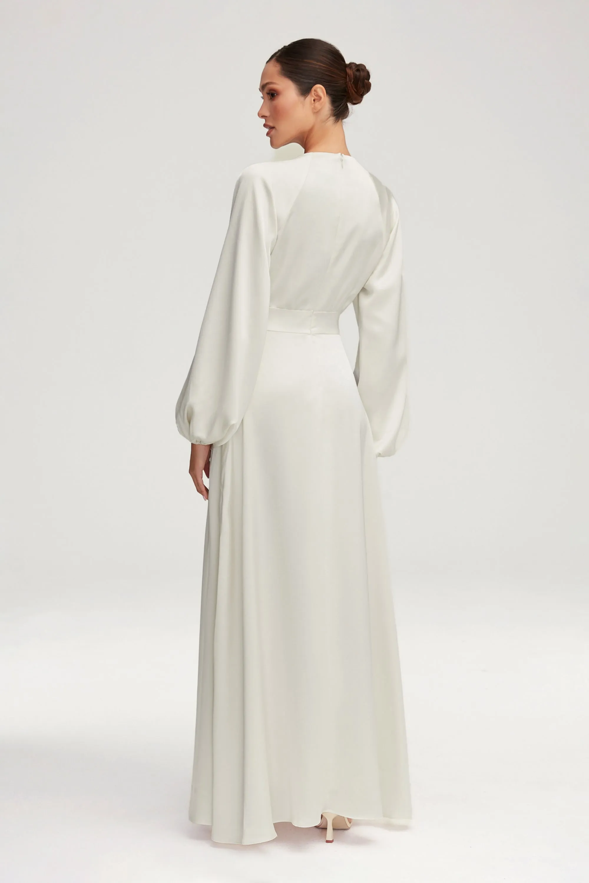 Luna Satin Balloon Sleeve Maxi Dress - Off White