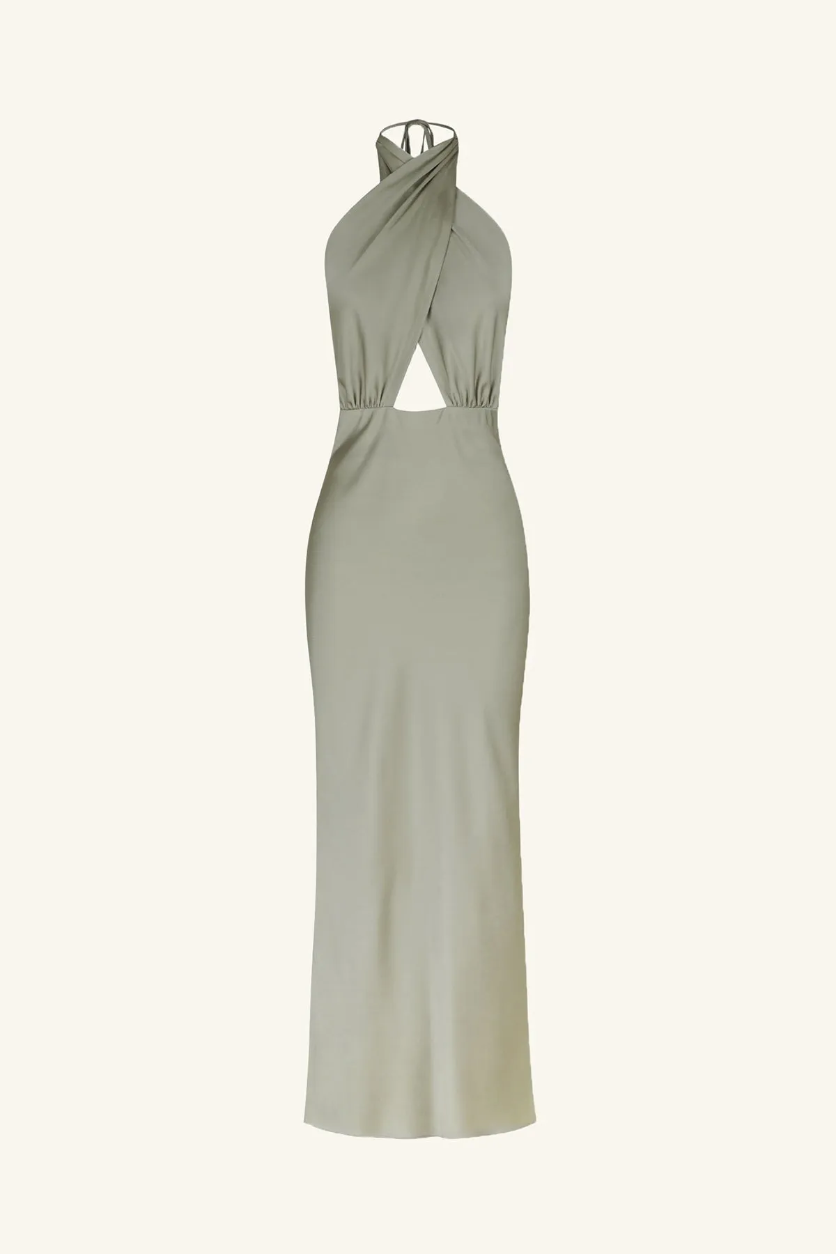 LUXE CROSS FRONT HALTER MIDI DRESS - EUCALYPTUS