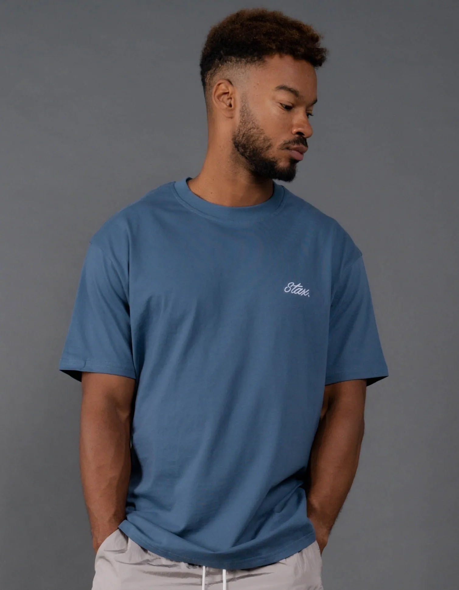 Mens Cursive Tee - Azure (Slate)