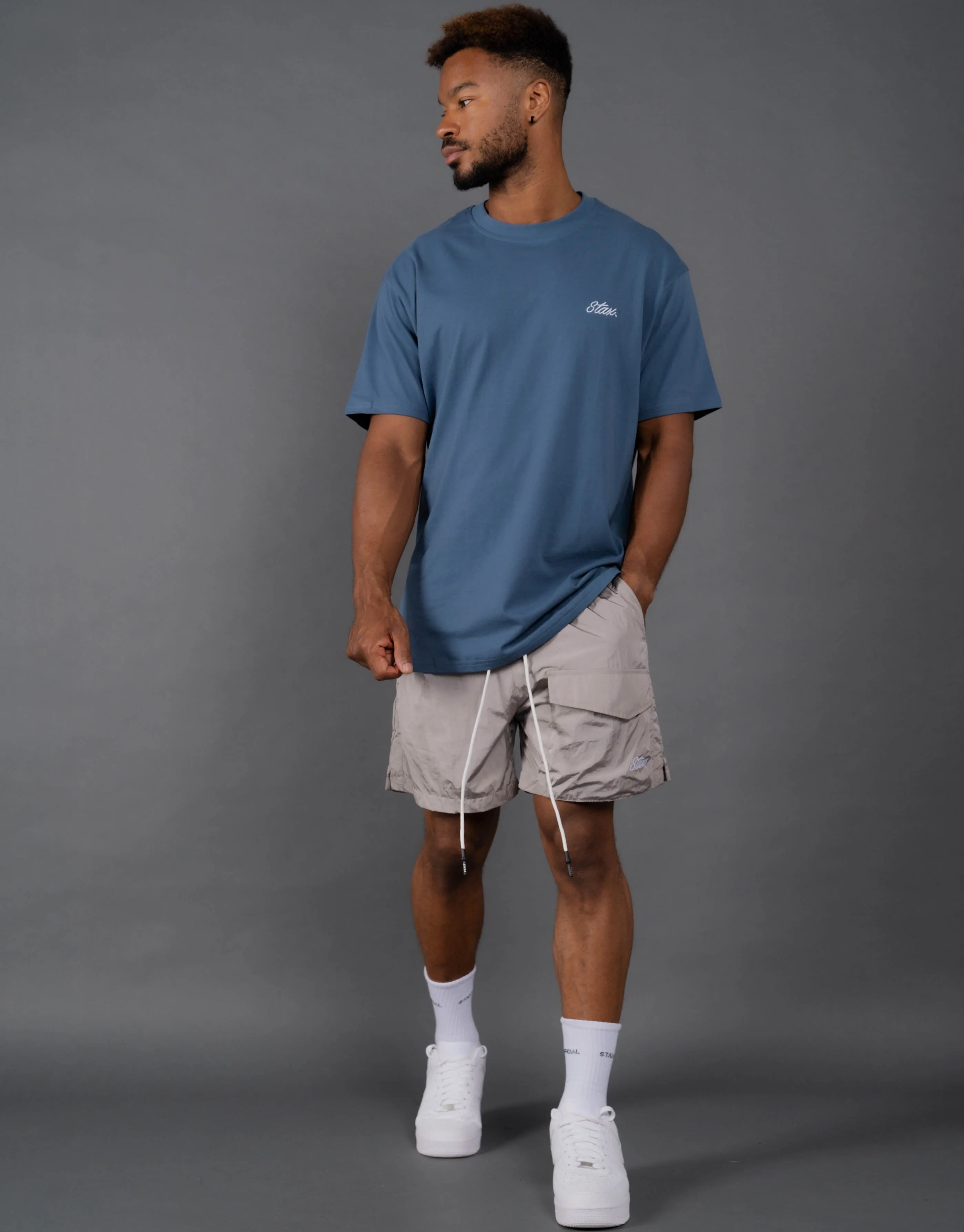 Mens Cursive Tee - Azure (Slate)