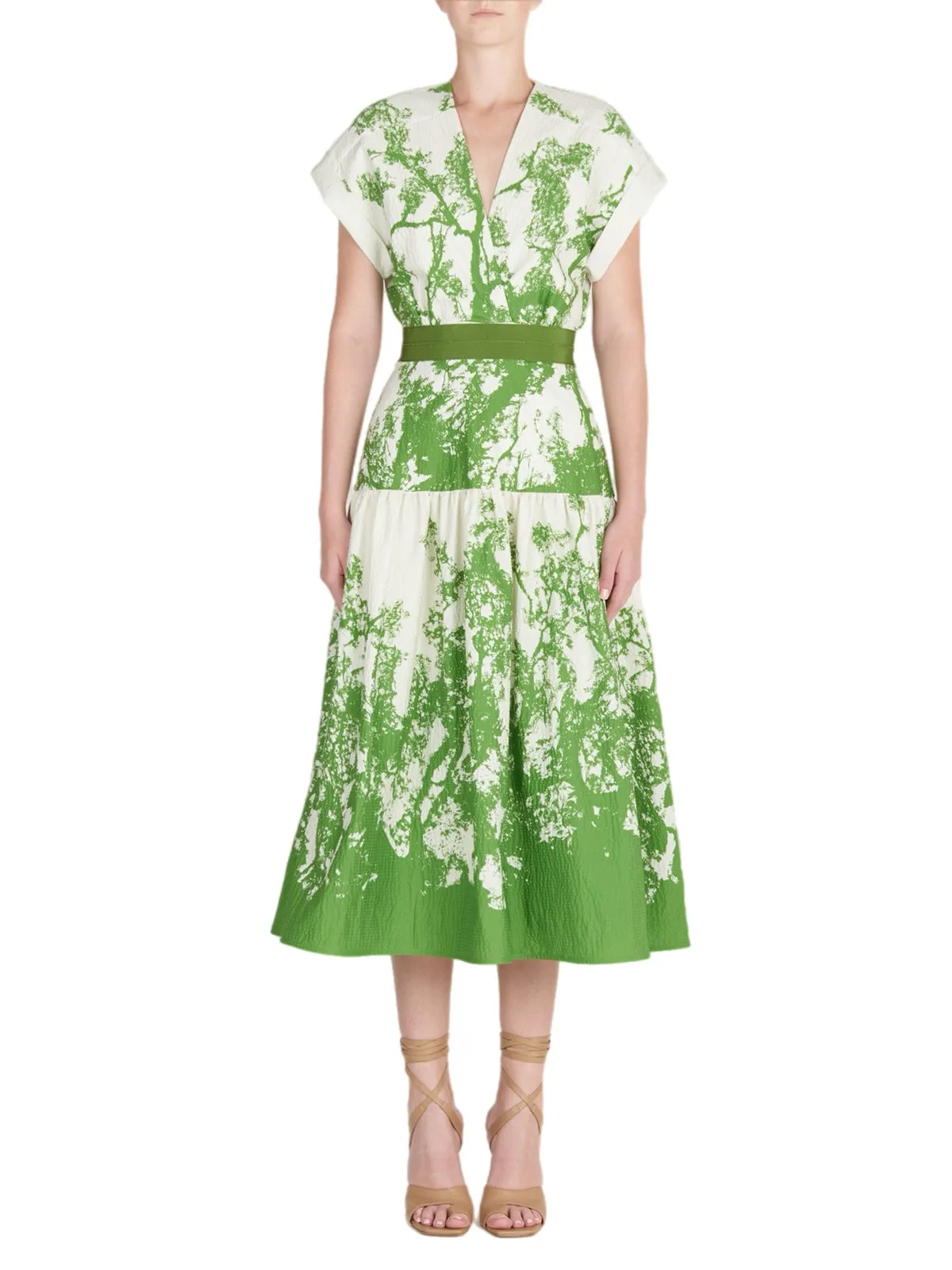 Elegant Metaponto Midi Dress with Flattering A-Line Silhouette and Chic Floral Print