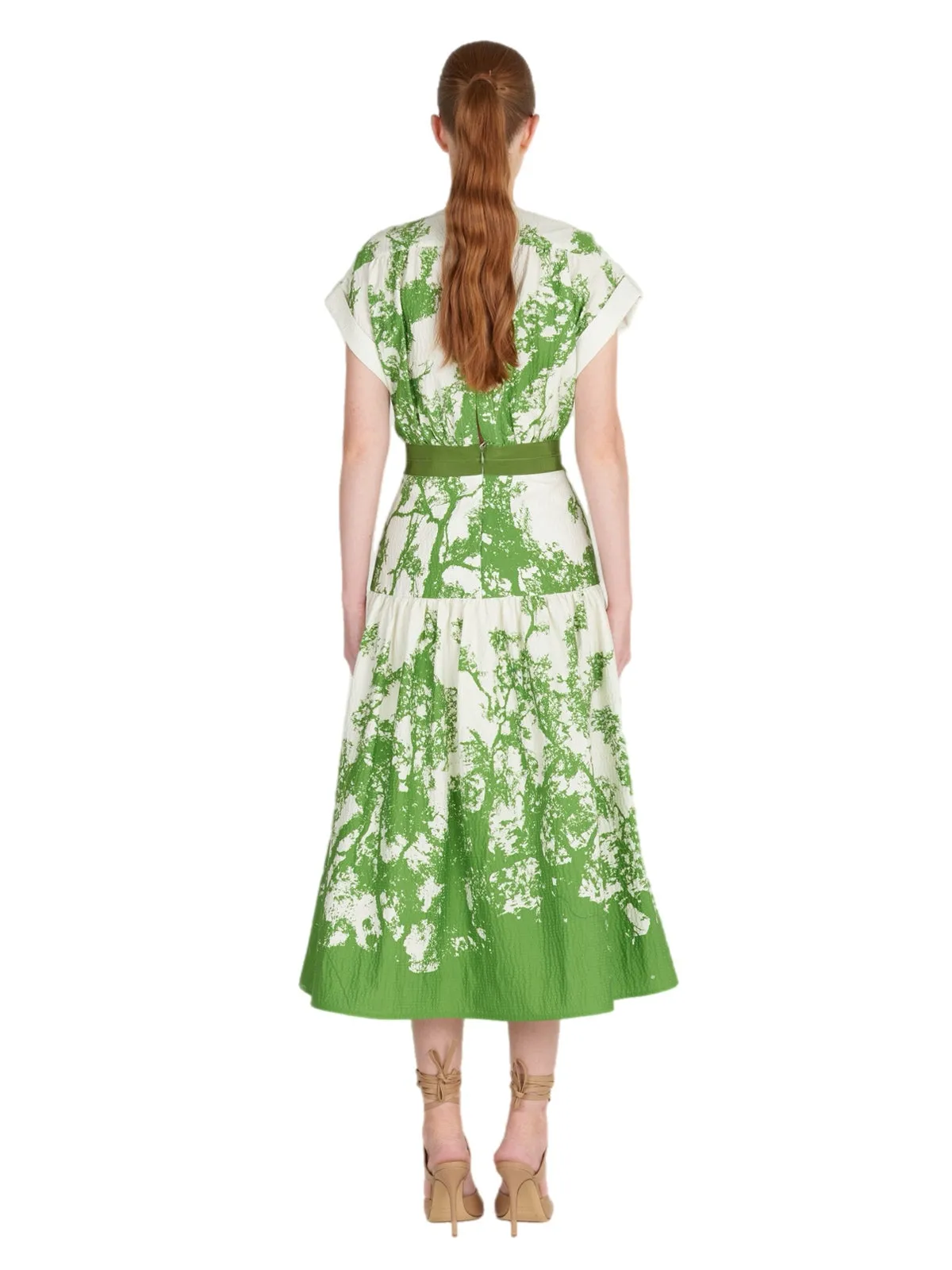 Elegant Metaponto Midi Dress with Flattering A-Line Silhouette and Chic Floral Print