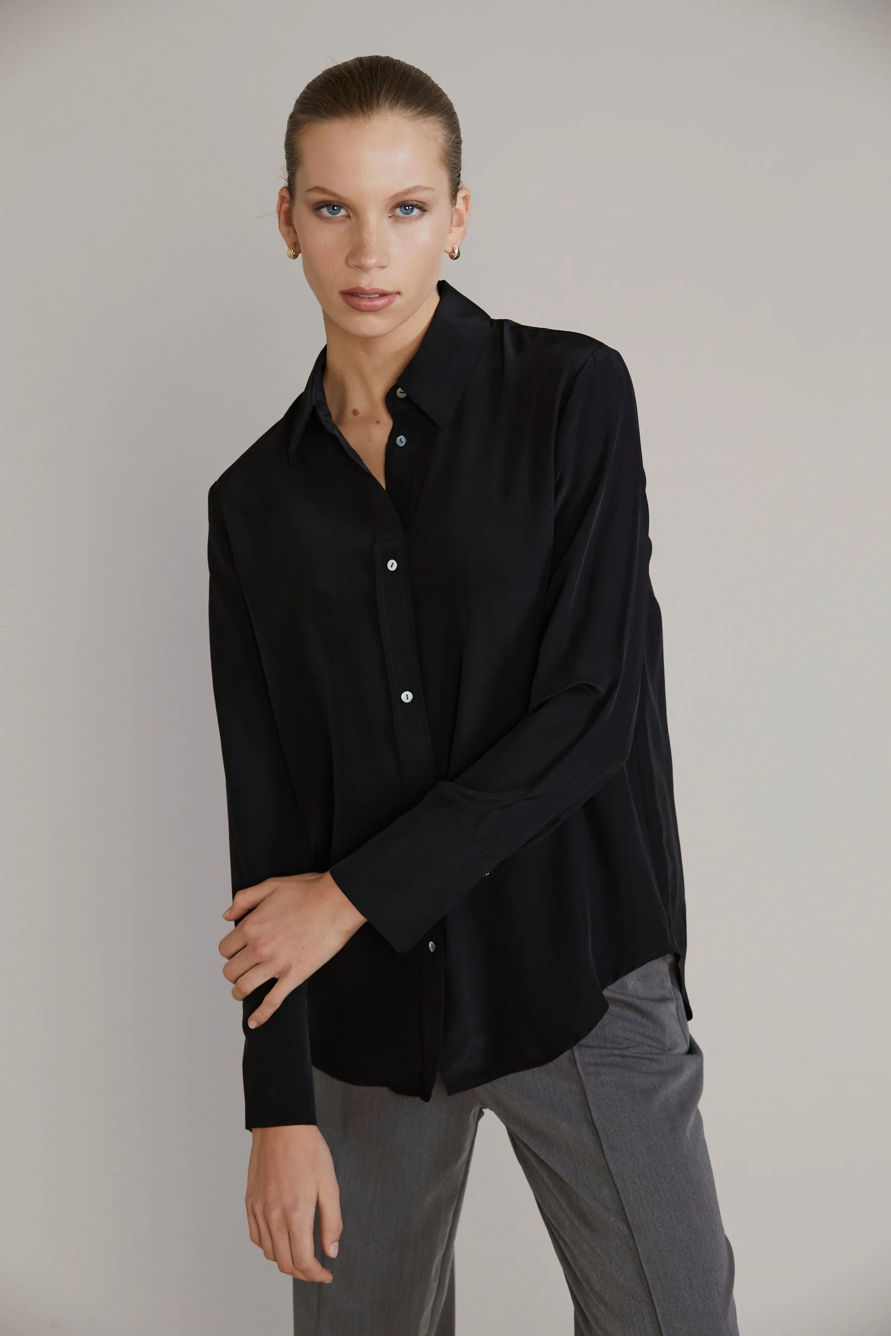 Mia Silk Shirt - Black