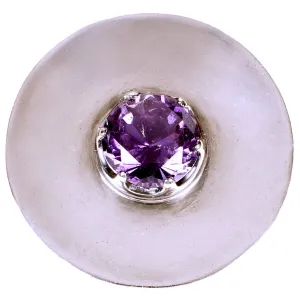 Modernist Los Ballesteros Taxco Mexican Sterling Silver Round Brooch Pendant w Amethyst