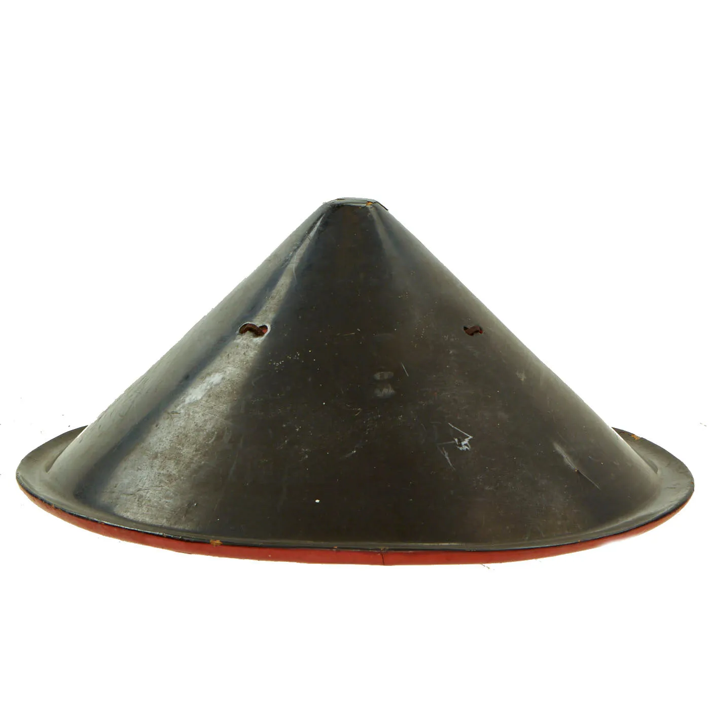 Original Japanese 19th Century Lacquered Conical Jingasa Helmet with Gilt Emblem c.1850