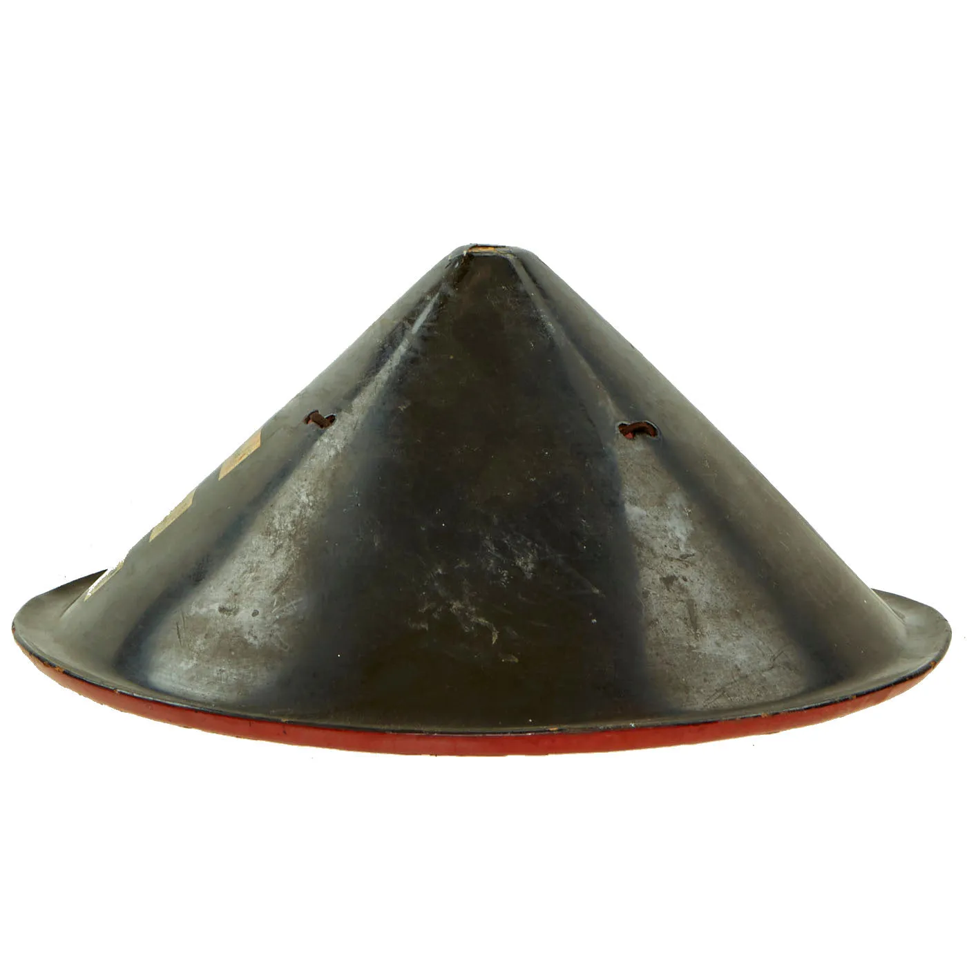 Original Japanese 19th Century Lacquered Conical Jingasa Helmet with Gilt Emblem c.1850