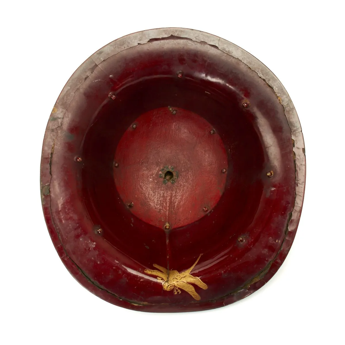 Original Japanese 19th Century Lacquered Jingasa Helmet with Sasaki Clan Crest and Tassel c.1850