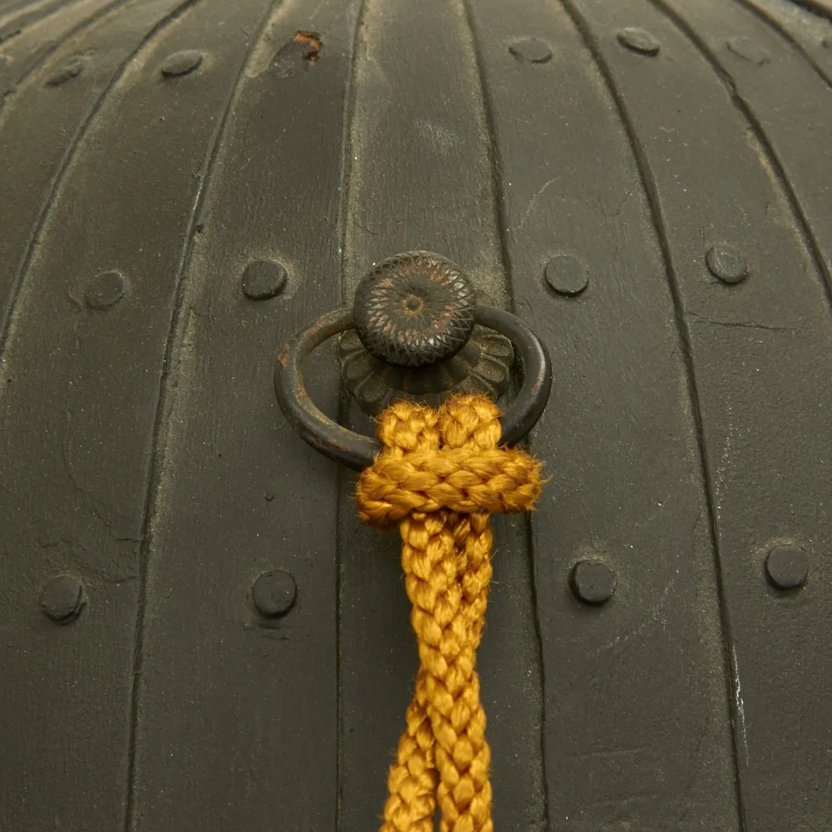 Original Japanese 19th Century Lacquered Jingasa Helmet with Sasaki Clan Crest and Tassel c.1850