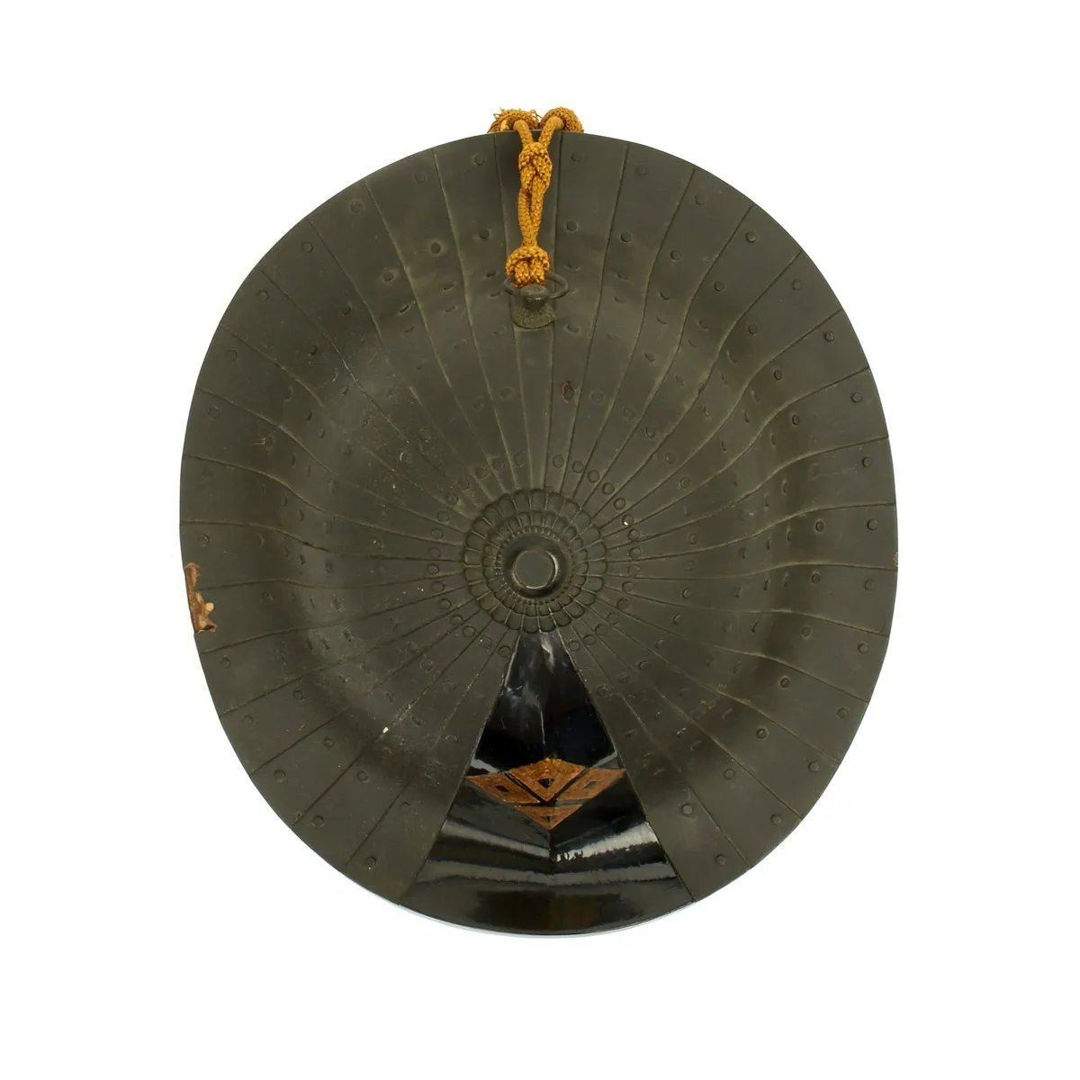 Original Japanese 19th Century Lacquered Jingasa Helmet with Sasaki Clan Crest and Tassel c.1850