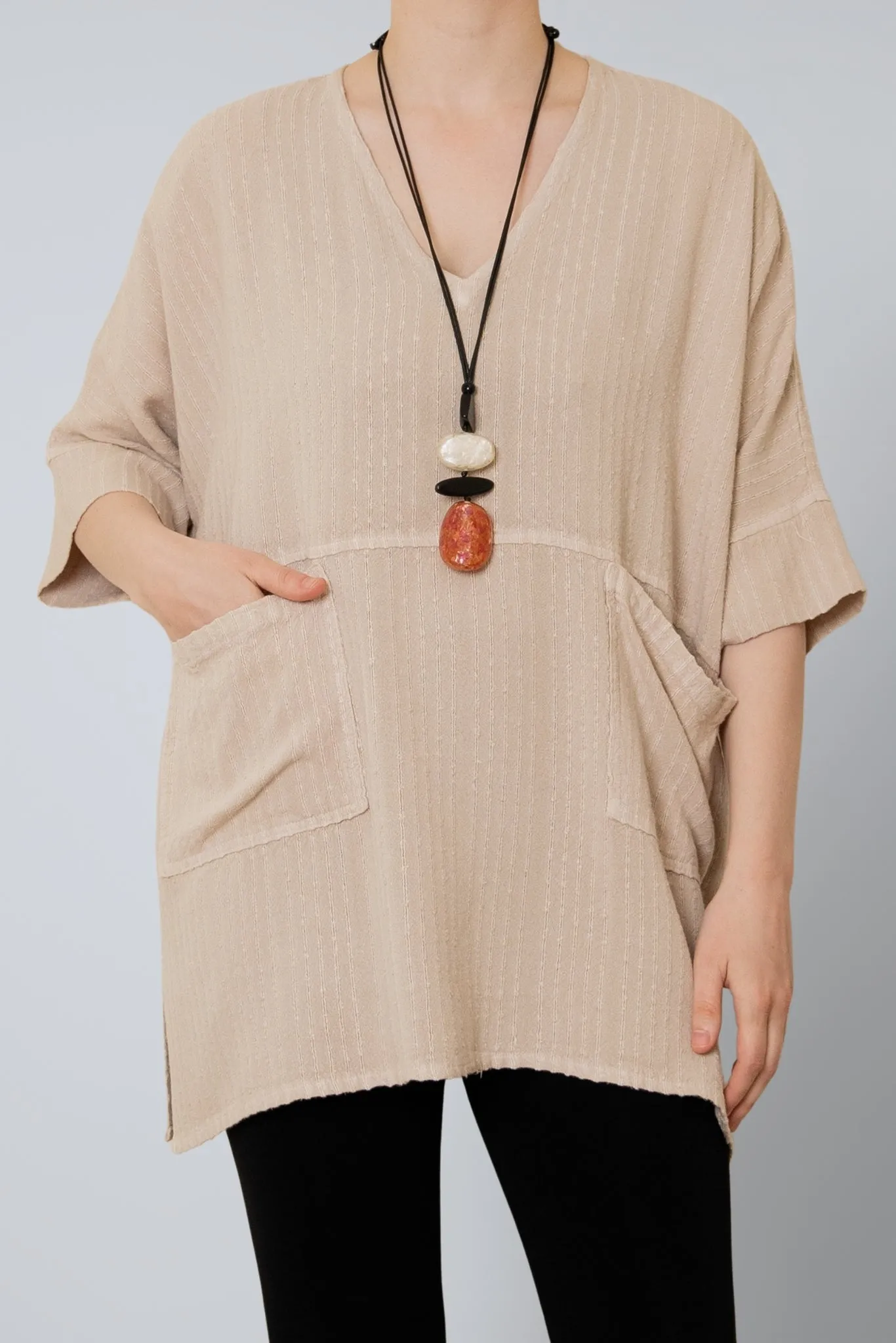 Oversize Top - Sand Shadow Stripe