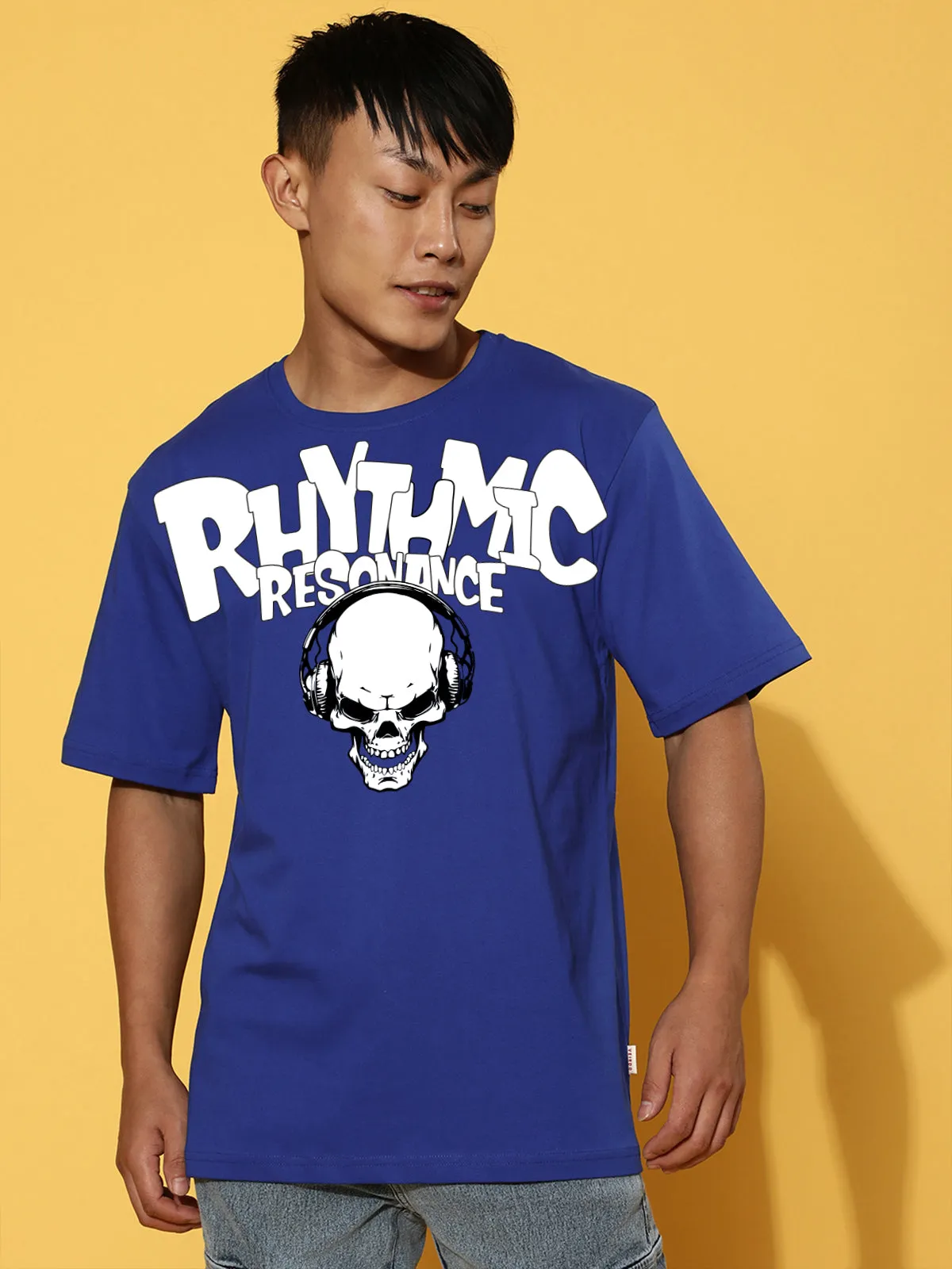 RHYTHMIC Royal Blue Oversized Typographic Front Printed Tshirt