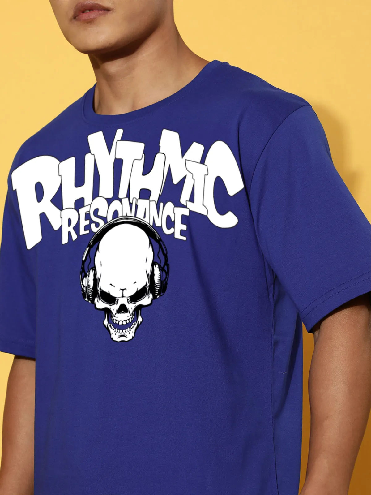 RHYTHMIC Royal Blue Oversized Typographic Front Printed Tshirt