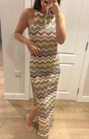 Zig Zag Print Split Maxi Dress